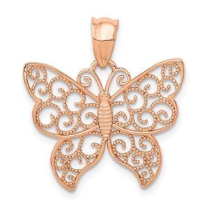 14k Rose Gold Filigree Butterfly Pendant, 21mm (13/16 inch)